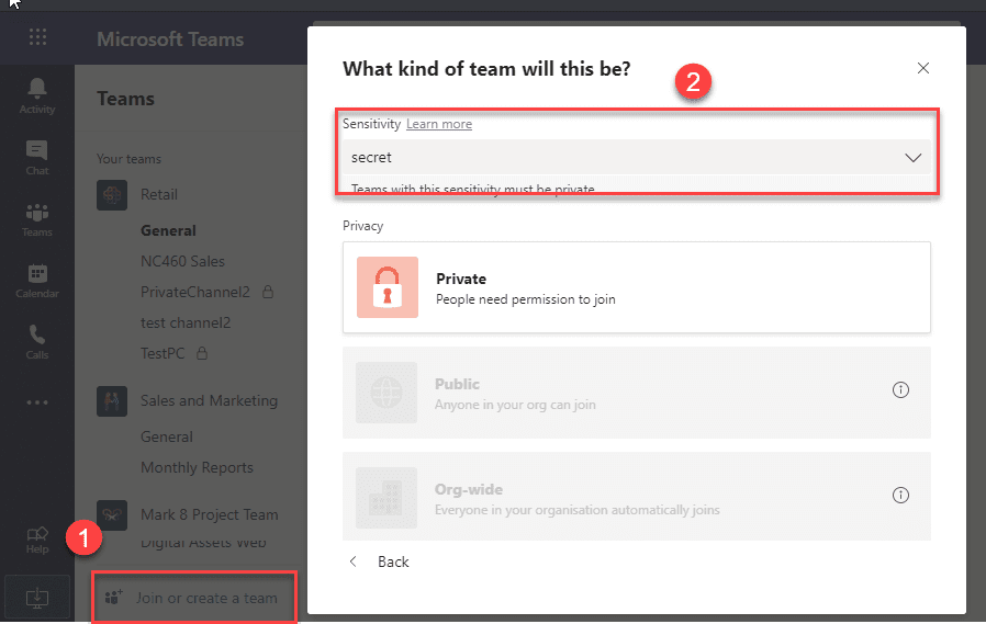 Microsoft Teams sensitivity labels