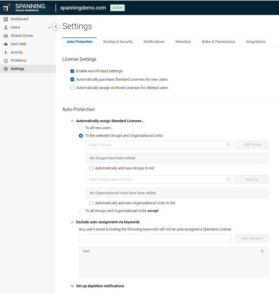 Configure automated license assignment from Spanning Settings