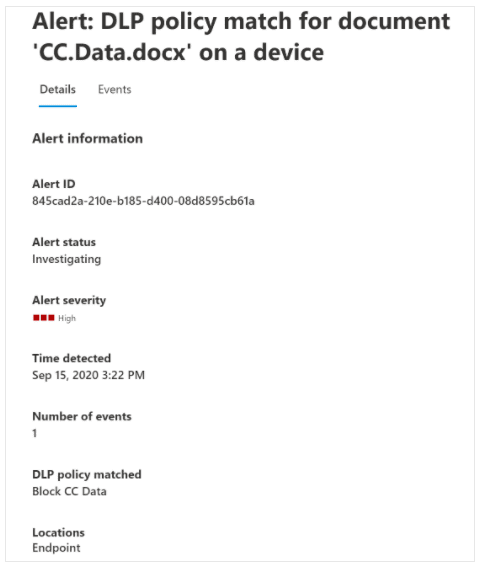 microsoft dlp alert for policy match