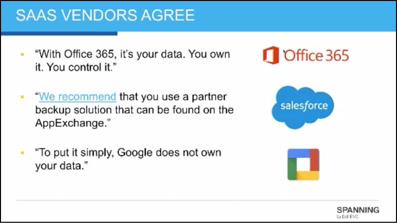 Direct quotes from SaaS vendors (Office 365, Salesforce, and Google) concerning who is responsible for your organization's data.