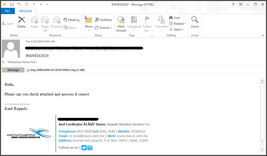 Sample nanocore email with an ISO attachment delivery.