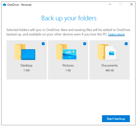 OneDrive Backup for PC Folders step 3.